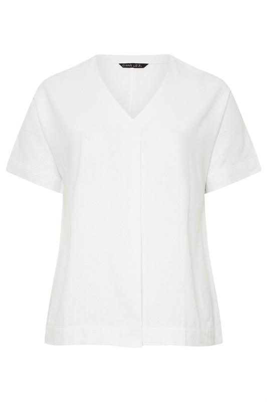 EVANS Plus Size White Premium Linen Front Pleat Top | Evans  6