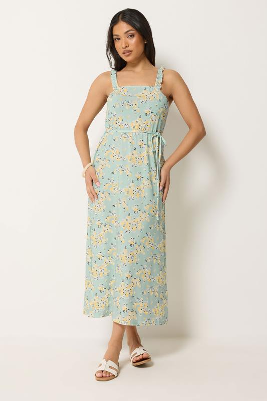 PixieGirl Petite Women's Sage Green Ditsy Floral Belted Midi Dress | PixieGirl 1