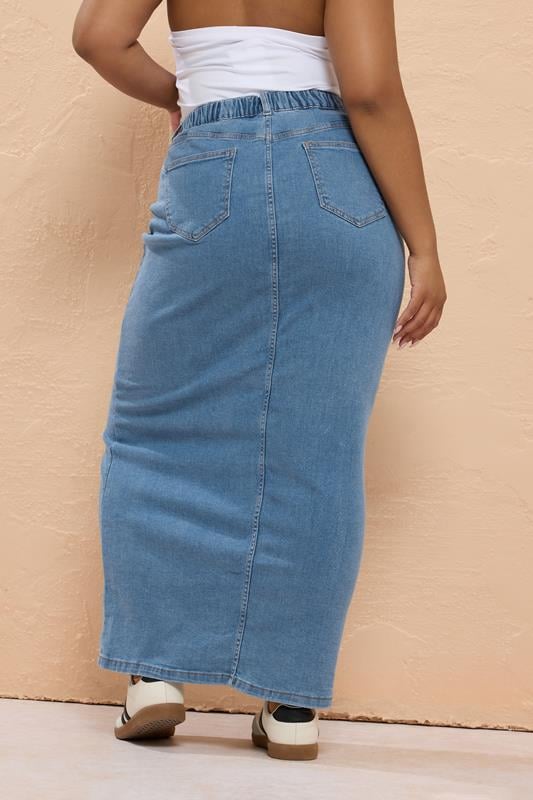 YOURS Plus Size Blue Stretch Denim Maxi Skirt | Yours Clothing  2