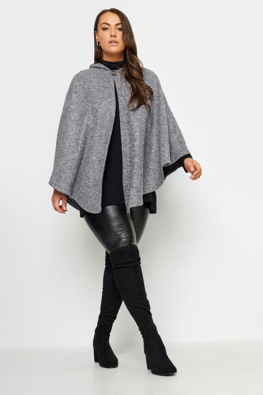 YOURS Plus Size Grey Soft Touch Button Cape Jacket | Yours Clothing 3