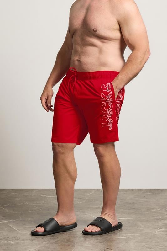 JACK & JONES Big & Tall Red Wave Swim Shorts | BadRhino 1