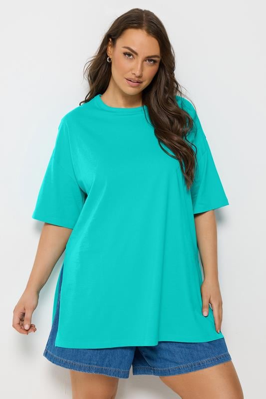 YOURS Curve Turquoise Blue Side Split Longline T-Shirt