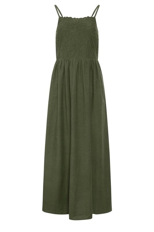 LTS Tall Women's Olive Green Linen Embroidered Midi Dress | Long Tall Sally 6