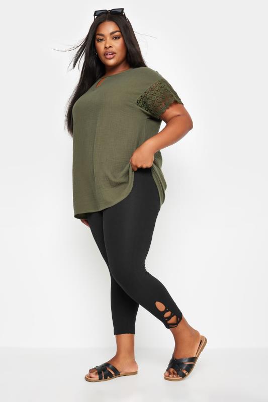 YOURS Plus Size Black Cut Out Cropped Leggings | Yours Clothing 1