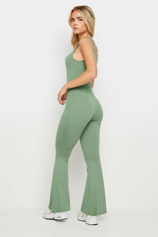 PixieGirl Petite Women's Khaki Green Jersey Flared Jumpsuit | PixieGirl 4