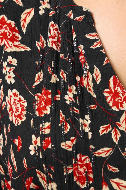 EVANS Plus Size Black & Red Floral Print Pintuck Blouse | Evans 4