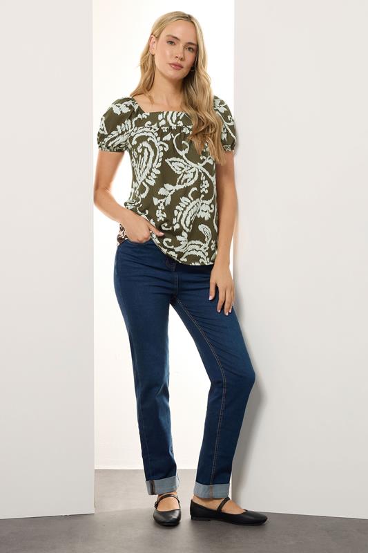 LTS Tall Green Paisley Square Neck Top | Long Tall Sally 1