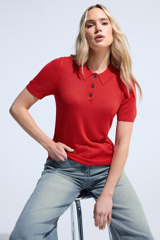 LTS Tall Red Knitted Polo Top