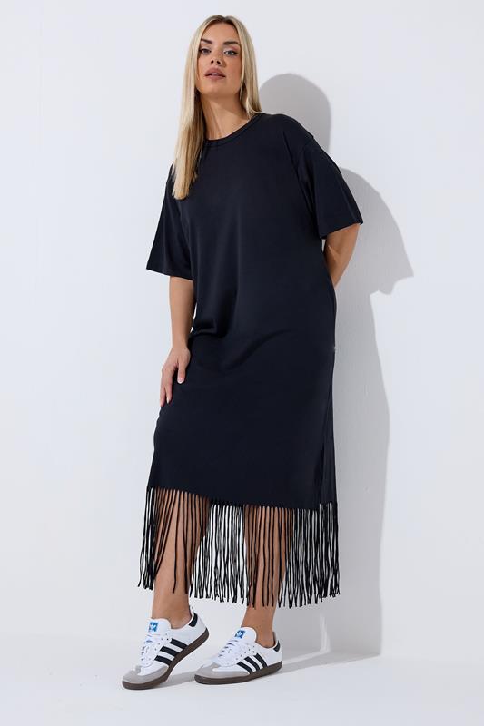LIMITED COLLECTION Plus Size Black Tassel Beach Dress | Yours Clothing 1