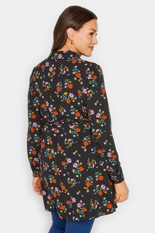 M&Co Black Floral Print Tie Waist Tunic Shirt | M&Co 3