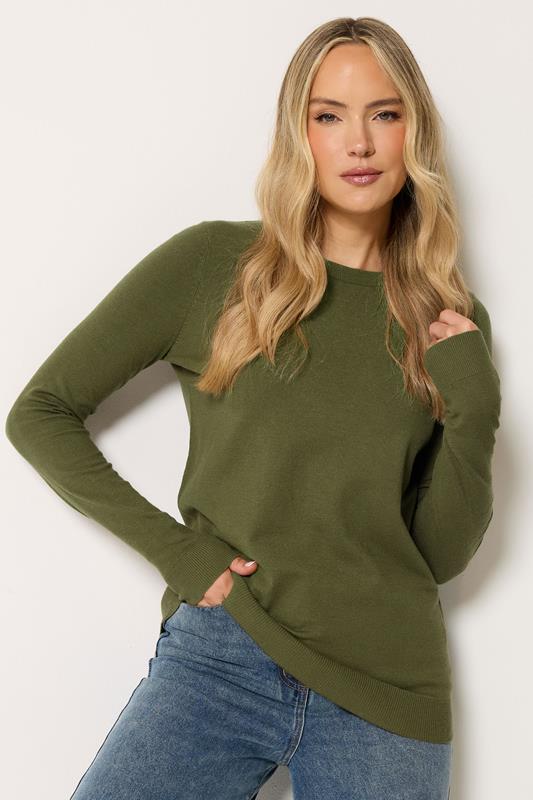 LTS Tall Khaki Green Knitted Crew Neck Jumper
