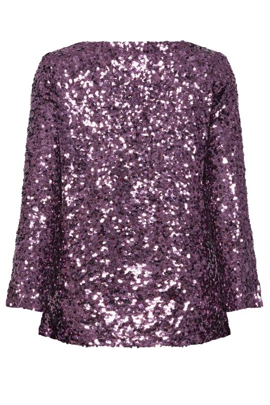 M&Co Purple Flute Sleeve Sequin Top | M&Co 9