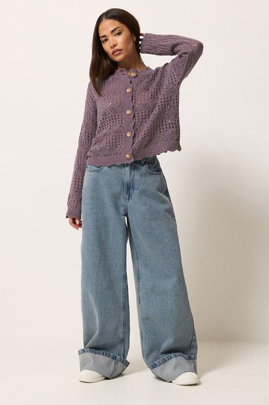 PixieGirl Petite Women's Plum Purple Crochet Button Cardigan | PixieGirl 1