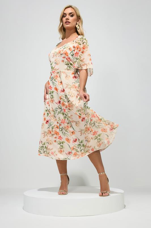YOURS LONDON Curve Ivory White Floral Metallic Maxi Dress