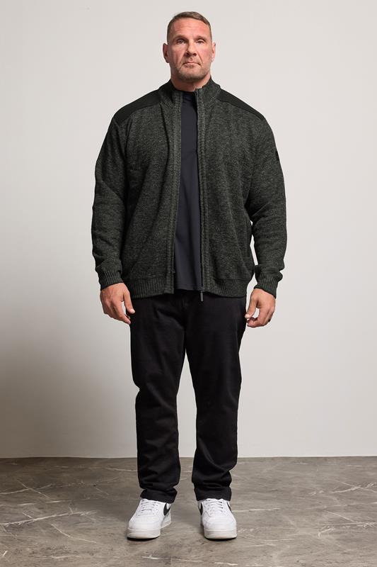 D555 Big & Tall Charcoal Grey Marl Zip Through Knitted Jumper | BadRhino 2