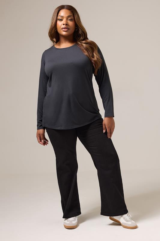 YOURS Plus Size Grey Long Sleeve Core T-Shirt | Yours Clothing 1