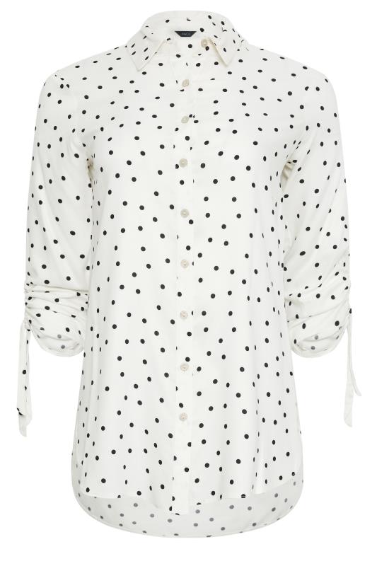M&Co White Polka Dot Print Ruched Sleeve Shirt | M&Co 5