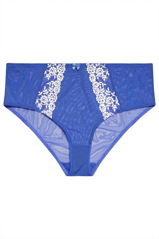 YOURS Plus Size Cobalt Blue Contrast Lace Mesh Briefs | Yours Clothing 5
