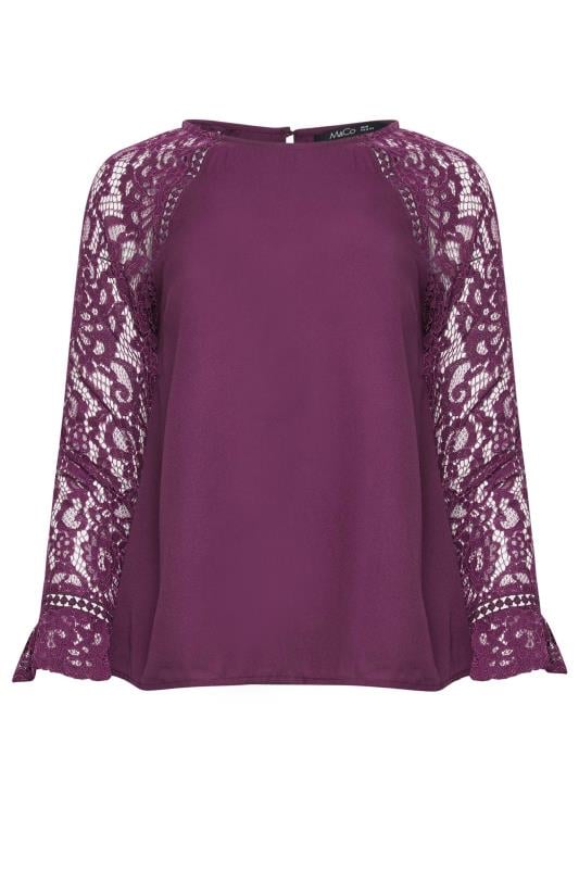 M&Co Purple Lace Flute Sleeve Blouse | M&Co 5
