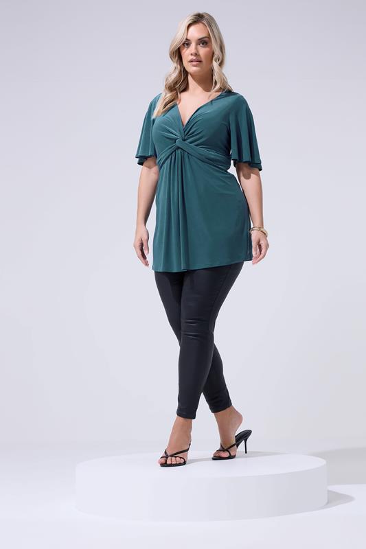 YOURS LONDON Plus Size Teal Blue Knot Detail Front Top | Yours Clothing 1