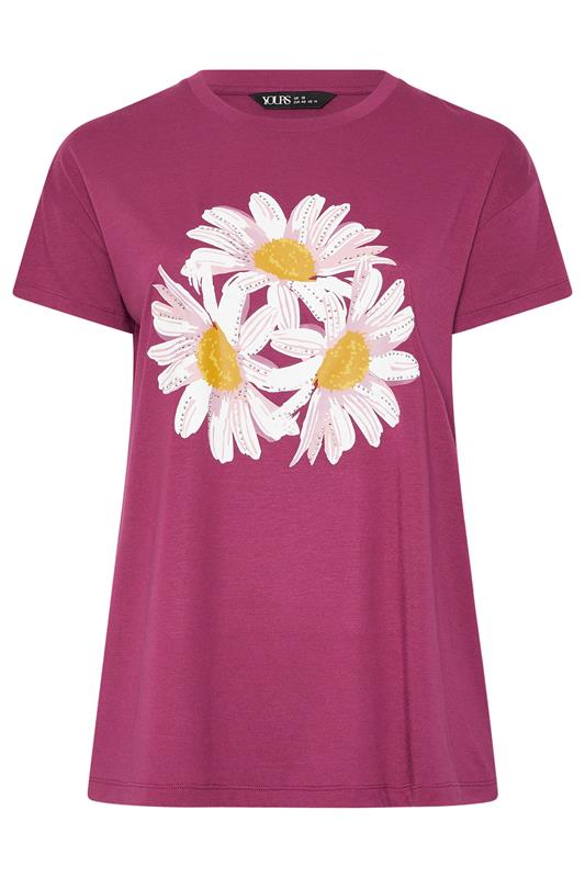 YOURS Plus Size Pink Studded Daisy T-Shirt | Yours Clothing 5