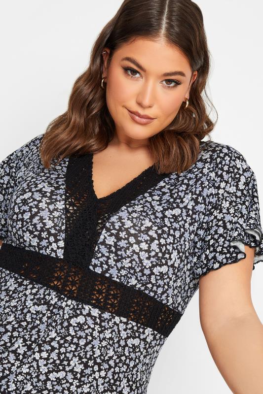 YOURS Plus Size Black Ditsy Print Lace Detail Dress | Yours Clothing 4