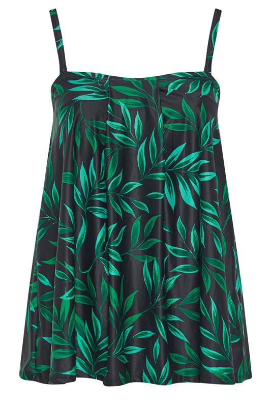 YOURS Plus Size Black Leaf Print Pleated Tankini Top | Yours Clothing 9