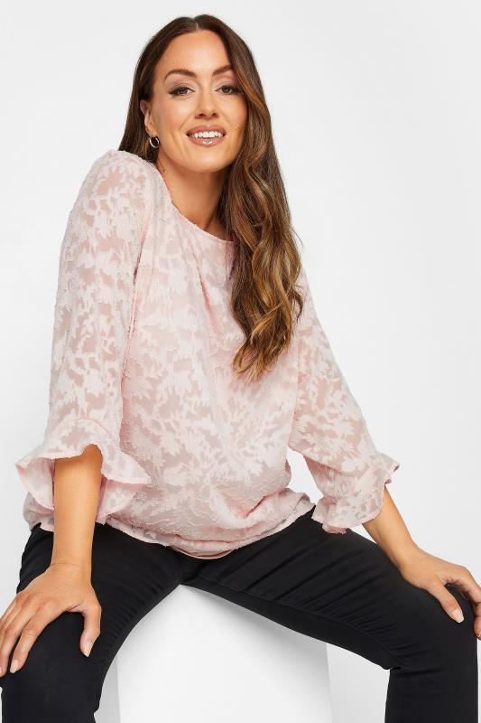 M&Co Pink Burnout Frill Sleeve Top | M&Co 1