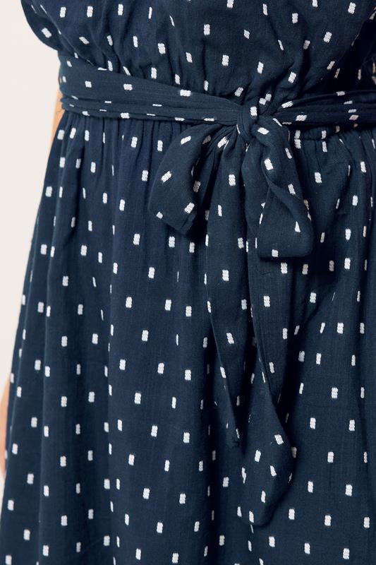 M&Co Navy Blue Dobby Tie Waist Cotton Midi Dress | M&Co 5