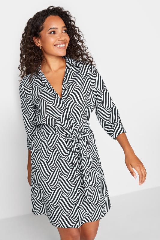 M&Co Black Geometric Print Tie Waist Shirt Dress | M&Co 1
