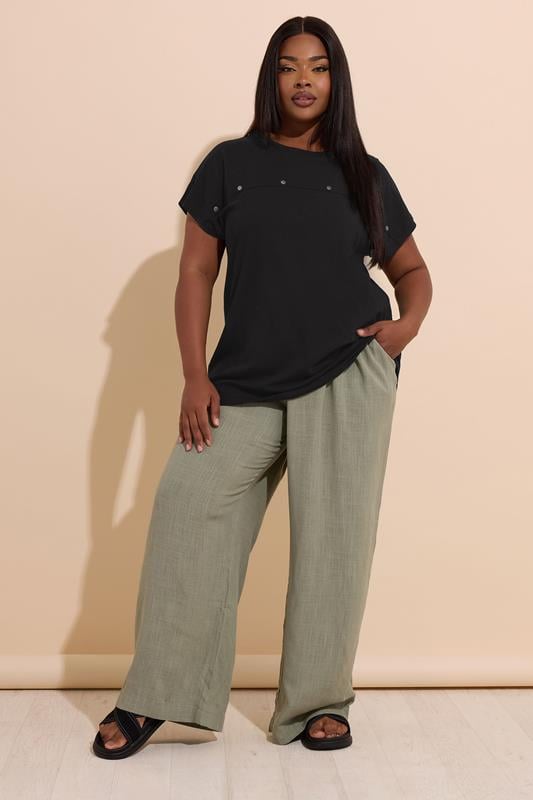 YOURS Plus Size Black Cotton Stud Detail T-Shirt | Yours Clothing 1