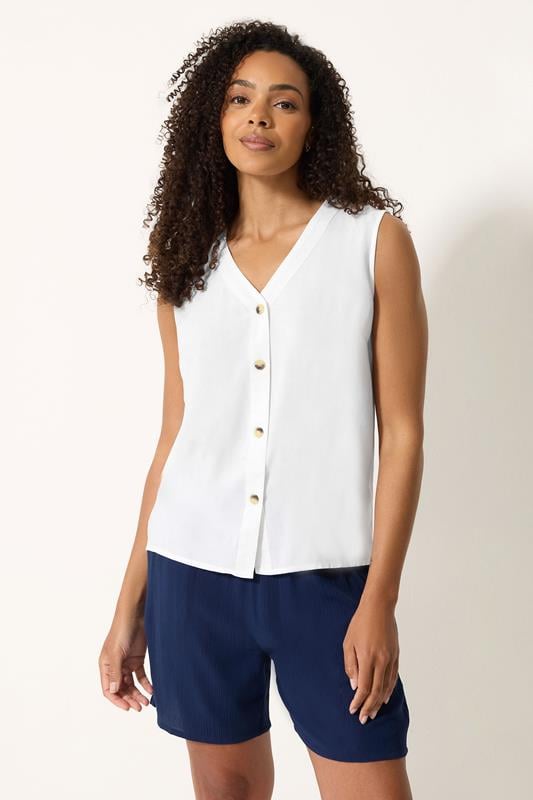  M&Co White Button Front Vest Top