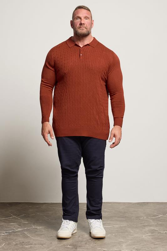 BadRhino Big & Tall Burnt Red Cable Knit Polo Shirt | BadRhino 1
