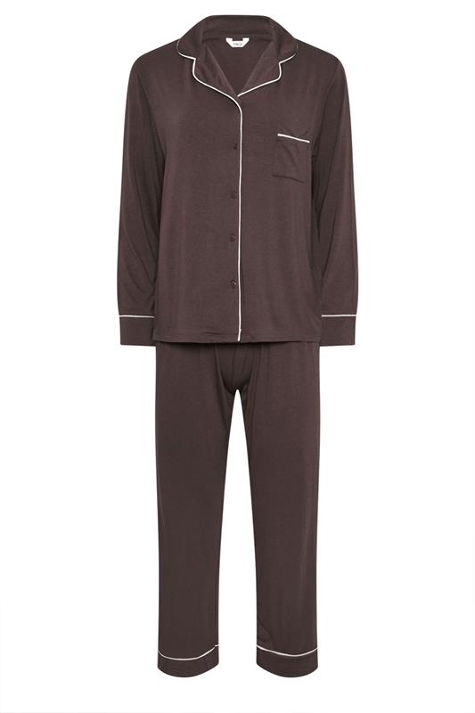 M&Co Brown Piped Long Sleeve Jersey Pyjama Set | M&Co 6