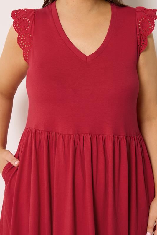 YOURS Plus Size Red Broderie Sleeve Maxi Dress | Yours Clothing 4