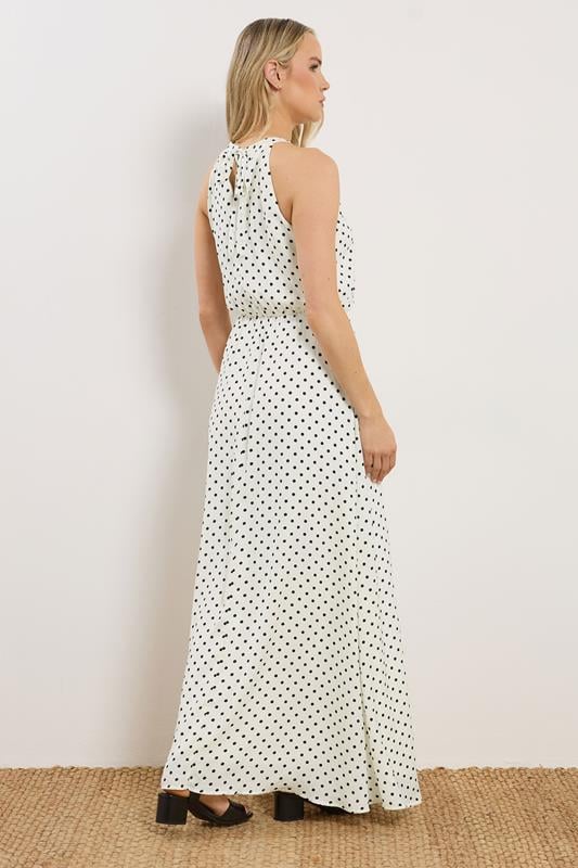 LTS Tall Women's White Satin Polka Dot Halter Neck Dress | Long Tall Sally 2