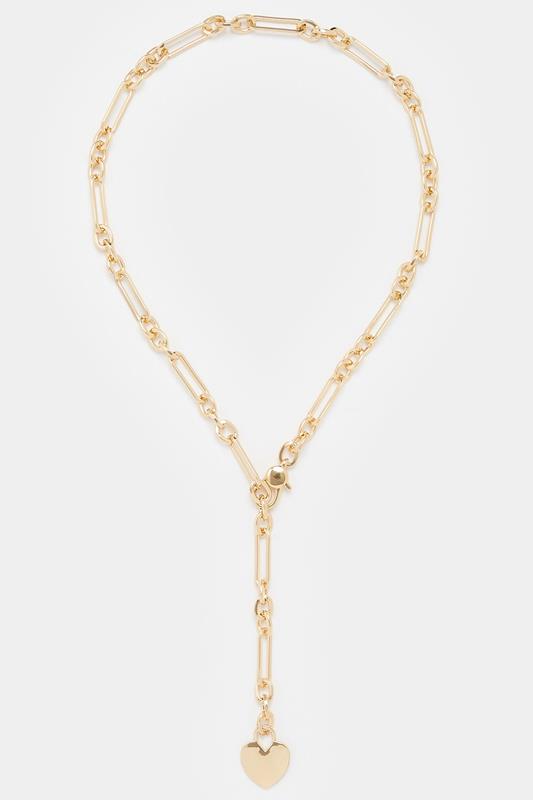 Gold Tone Link Heart Charm Necklace | Yours Clothing 1