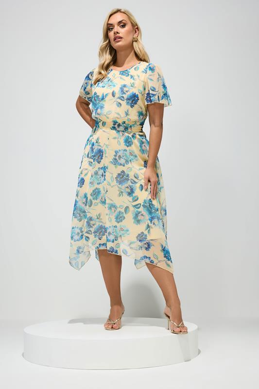 YOURS LONDON Plus Size Yellow Floral Ruffle Hem Dress | Yours Clothing 1