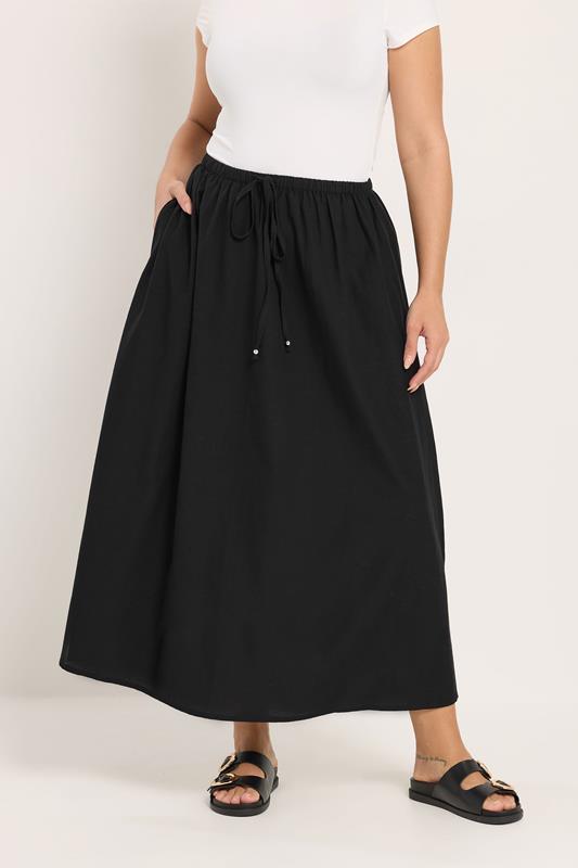 YOURS Plus Size Black Linen Maxi Skirt | Yours Clothing 1