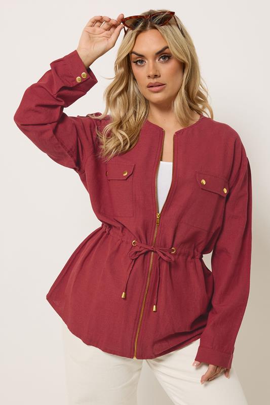 YOURS Plus Size Red Linen Shacket | Yours Clothing 2