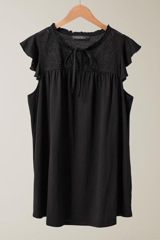 EVANS Plus Size Black Cutwork Tie Neck Blouse Modal | Evans 7