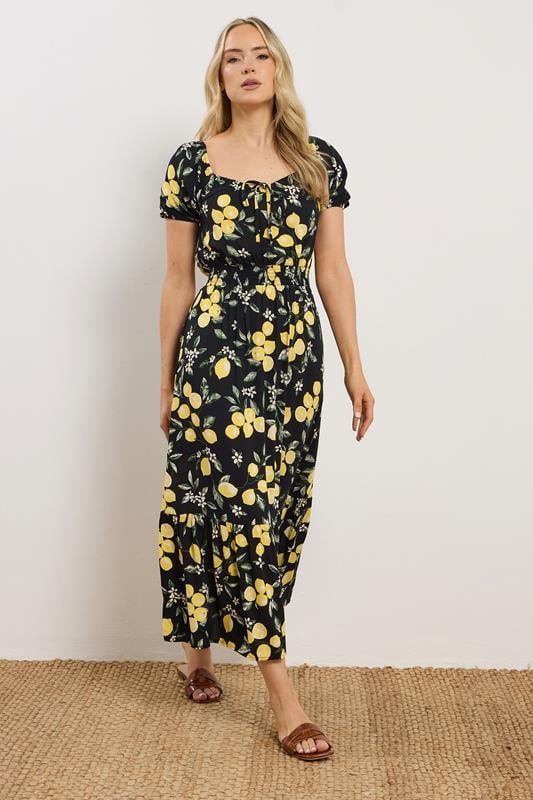  LTS Tall Black Lemon Print Midi Dress