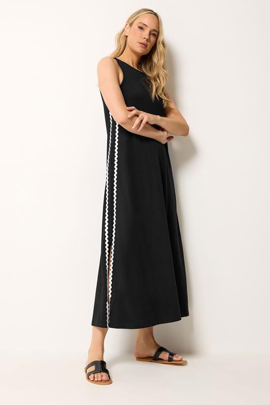 LTS Tall Black Swirl Trim Cotton Sleeveless Midi Dress