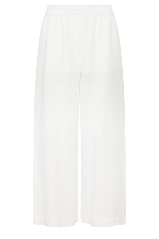 PixieGirl Petite Women's White Button Linen Wide Leg Trousers | PixieGirl 5