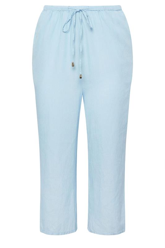YOURS Plus Size Light Blue Wide Leg Linen Culottes | Yours Clothing 5