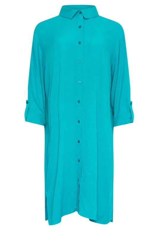 M&Co Turquoise Blue Long Sleeve Crinkle Shirt Dress | M&Co 5