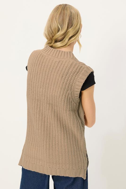 PixieGirl Petite Women's Beige Brown Knitted Sleeveless Jumper | PixieGirl 2