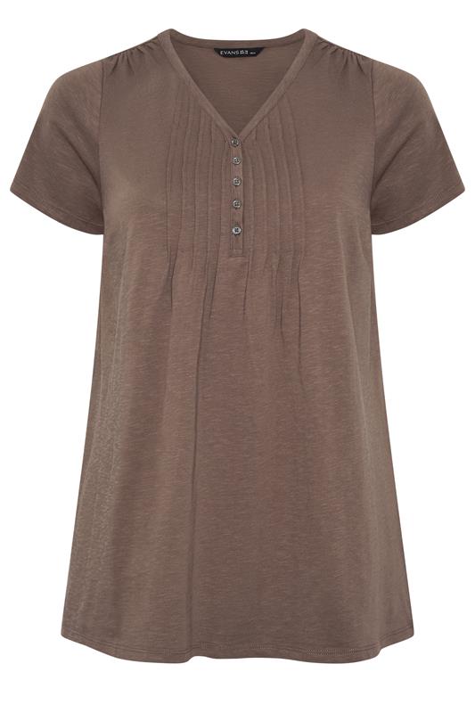 EVANS Plus Size Mocha Brown Henley Top | Evans 5