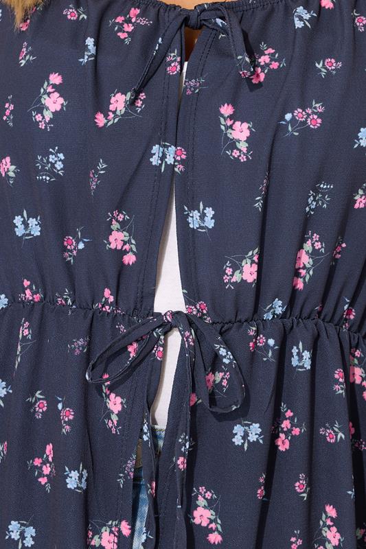 YOURS Plus Size Navy Blue Floral Print Tie Front Top | Yours Clothing 4