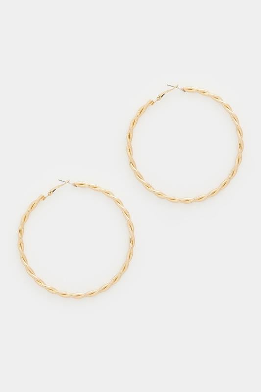 Gold Tone Twisted Large Hoop Earrings | Yours Clothing 1